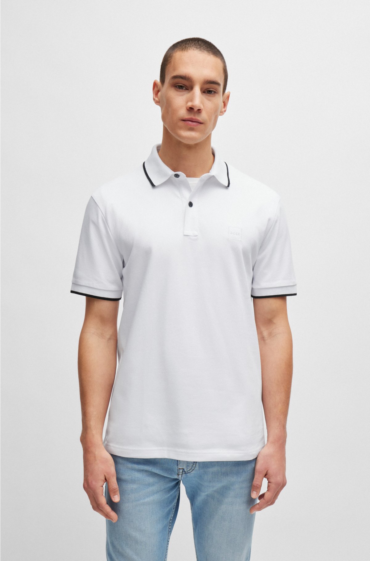 BOSS - Slim-fit polo shirt in washed stretch-cotton piqué