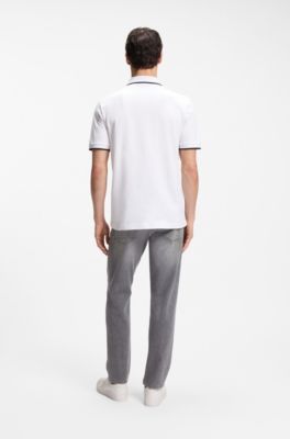 Slim-fit polo shirt in stretch-cotton piqu&eacute;, White