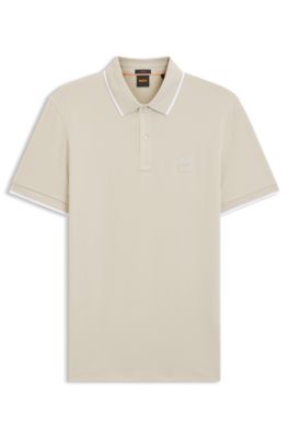 Slim-fit polo shirt in stretch-cotton piqu&eacute;, Natural