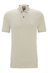 Slim-fit polo shirt in washed stretch-cotton piqué, Natural