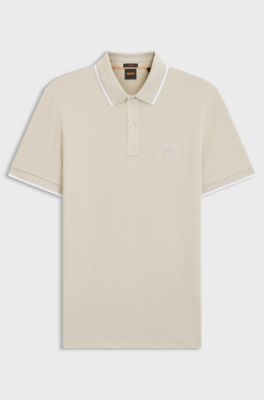 Slim-fit polo shirt in stretch-cotton piqu&eacute;, Natural