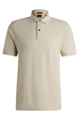 Hugo Boss Slim-fit Polo Shirt In Washed Stretch-cotton Piqué In Neutral