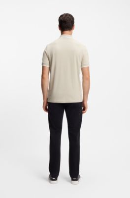 Slim-fit polo shirt in stretch-cotton piqu&eacute;, Natural