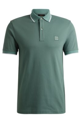 Slim-fit polo shirt in stretch-cotton piqu&eacute;, Light Green
