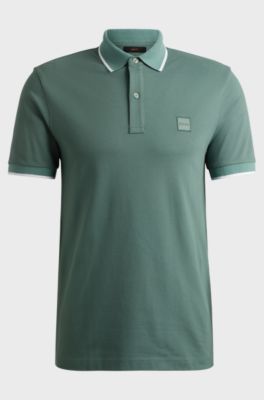 Slim-fit polo shirt in stretch-cotton piqu&eacute;, Light Green