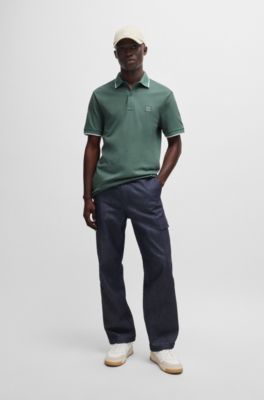 Slim-fit polo shirt in stretch-cotton piqu&eacute;, Light Green