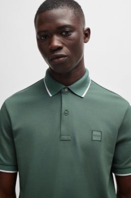 Slim-fit polo shirt in stretch-cotton piqu&eacute;, Light Green