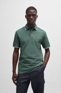 Slim-fit polo shirt in stretch-cotton piqué, Light Green
