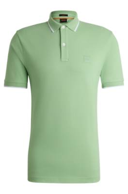 Hugo Boss Slim-fit Polo Shirt In Washed Stretch-cotton Piqué In Green