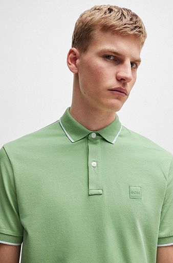 Green Logo-embroidered stretch-cotton polo shirt