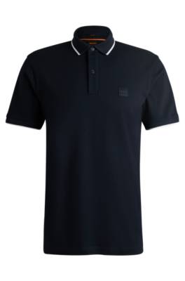 Hugo Boss Slim-fit Polo Shirt In Washed Stretch-cotton Piqué In Dark Blue