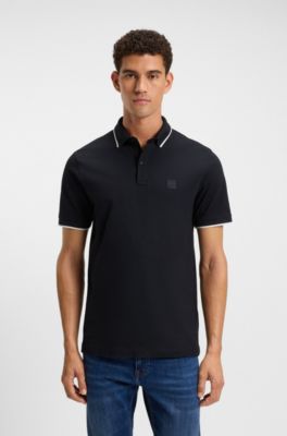 Slim-fit polo van stretchkatoen met piqu&eacute;structuur, Donkerblauw