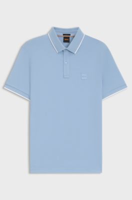 Slim-fit polo shirt in stretch-cotton piqu&eacute;, Light Blue