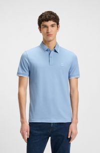 Slim-fit polo shirt in stretch-cotton piqué, Light Blue