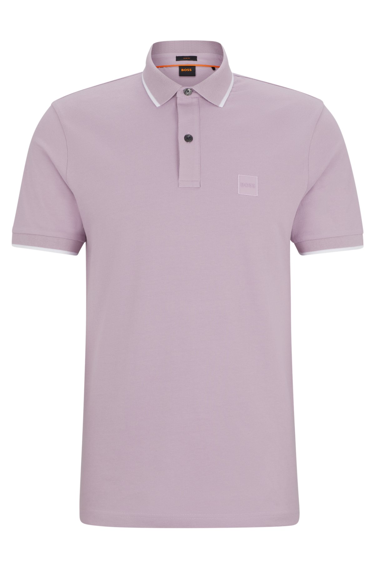 Slim-fit polo shirt in washed stretch-cotton piqué, Light Purple