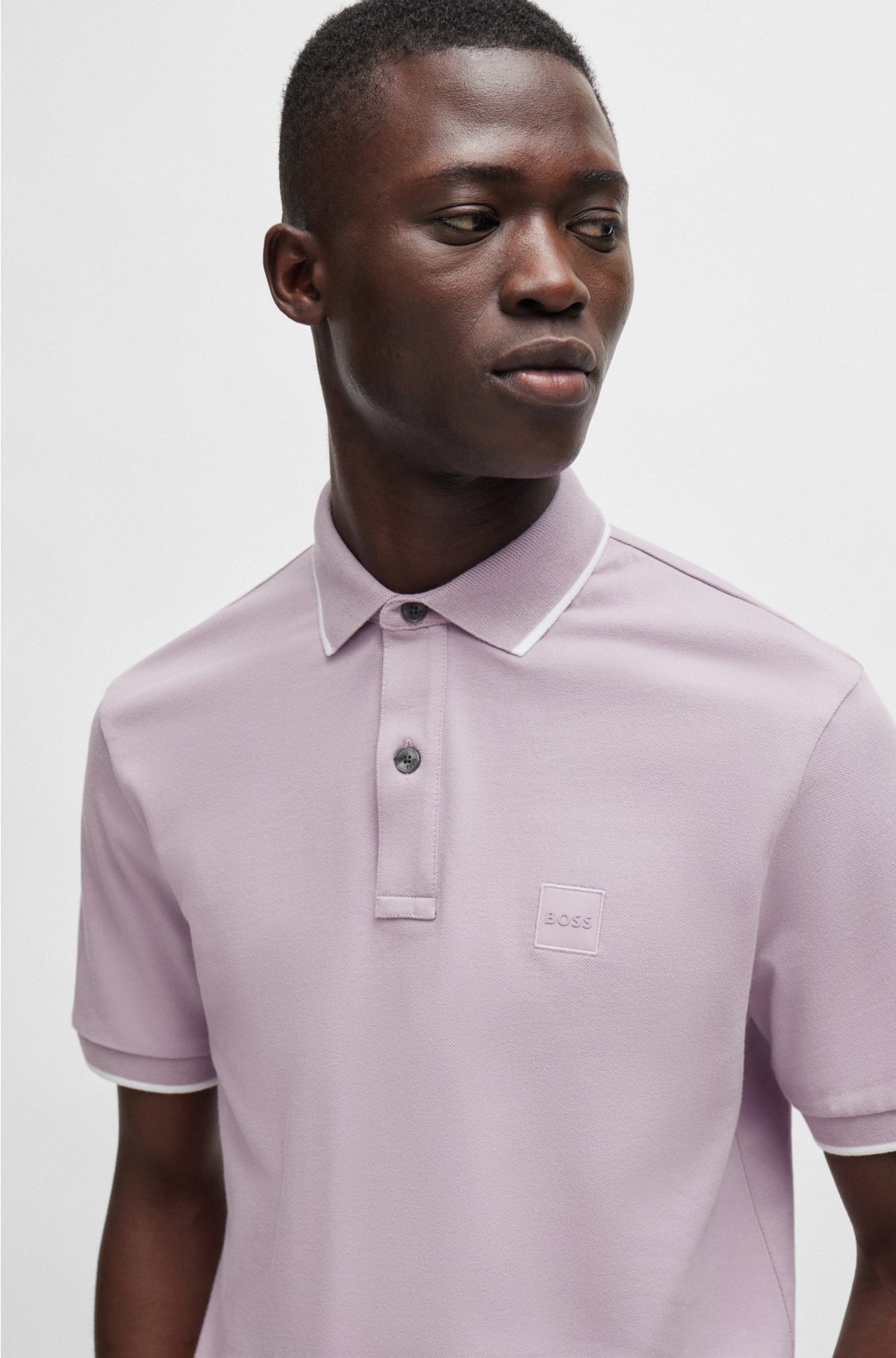 Slim-fit polo shirt in washed stretch-cotton piqué, Light Purple