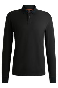 Stretch-cotton polo shirt with logo patch, Black