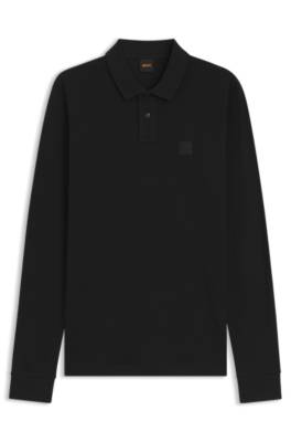 Passerby Herrar Långärmad Stretch-Bomulls Polo med Logotyp Patch NOS 6