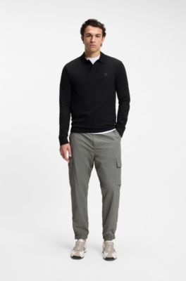 Stretch-cotton slim-fit polo shirt with logo patch, Black