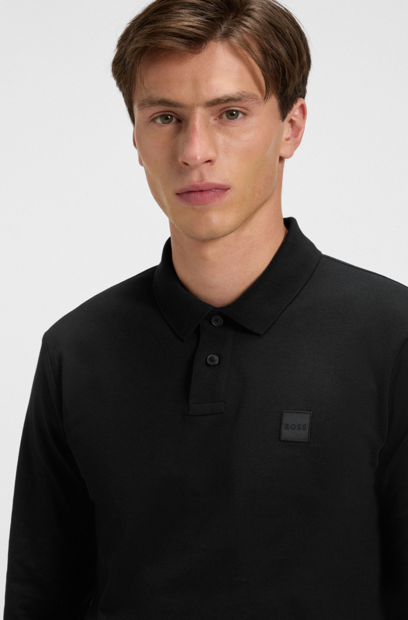 Slim-fit polo shirt in stretch-cotton piqué, Black