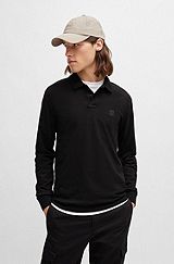 Stretch-cotton polo shirt with logo patch, Black