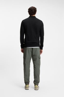 Slim fit poloshirt i bomuld med str&aelig;k og logom&aelig;rke, Sort