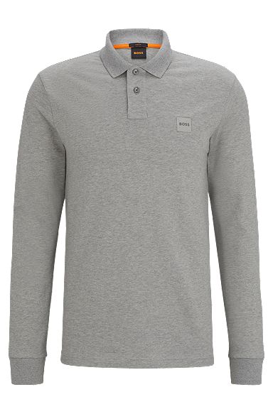 Stretch-cotton polo shirt with logo patch, Grey
