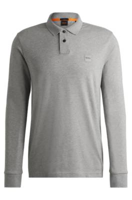 Hugo Boss Stretch-cotton Polo Shirt With Logo Patch In Gray