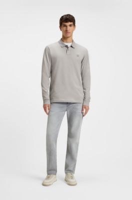 Slim-fit polo shirt in stretch-cotton piqu&eacute;, Grey