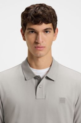 Slim-fit polo shirt in stretch-cotton piqu&eacute;, Grey