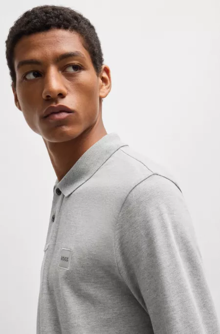 Stretch-cotton slim-fit polo shirt with logo patch