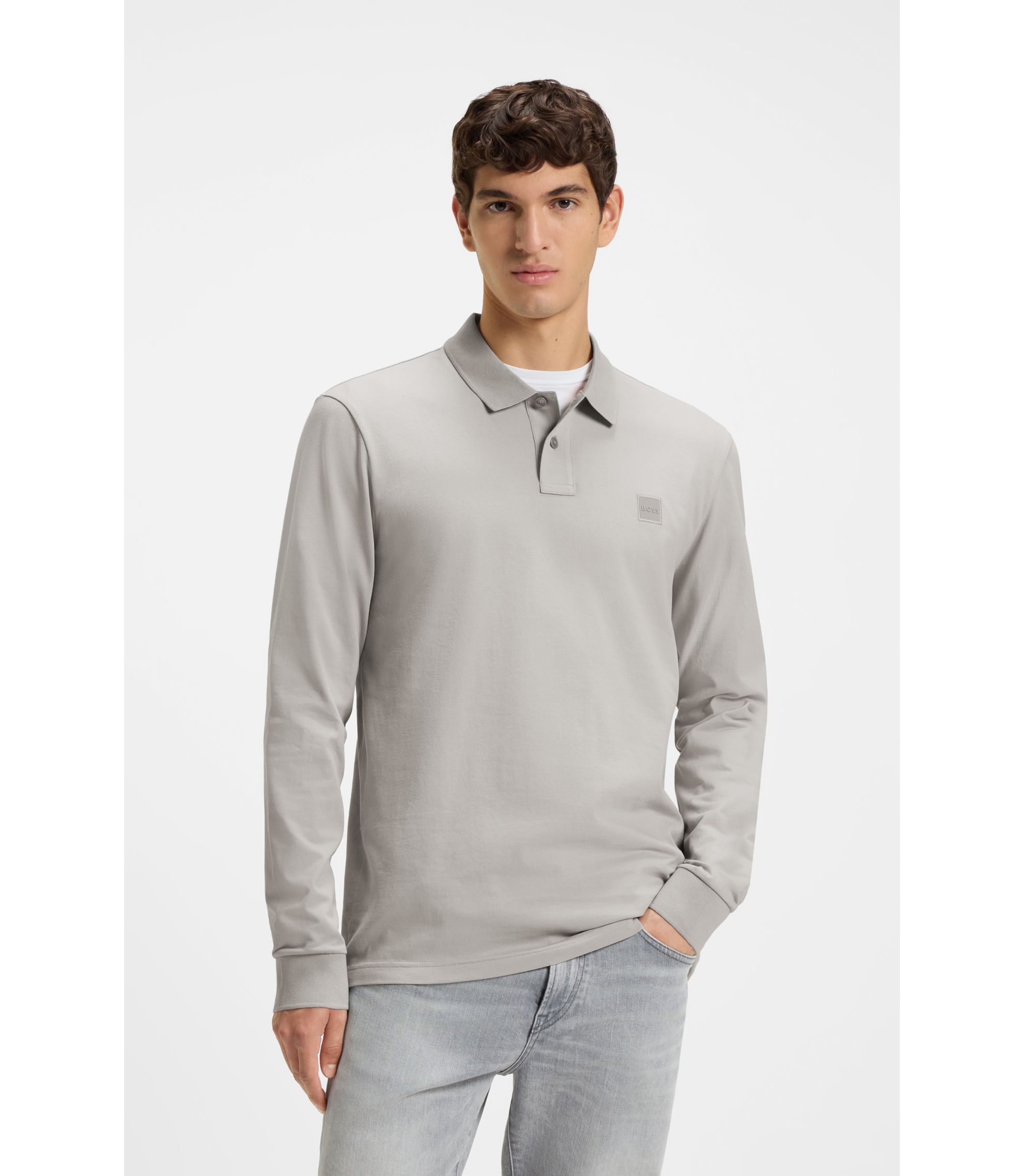 BOSS - Slim-fit polo shirt in stretch-cotton piqué - Grey