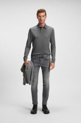 Slim-fit polo shirt in stretch-cotton piqu&eacute;, Grey