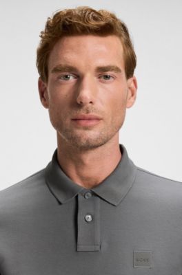 Slim-fit polo shirt in stretch-cotton piqu&eacute;, Grey