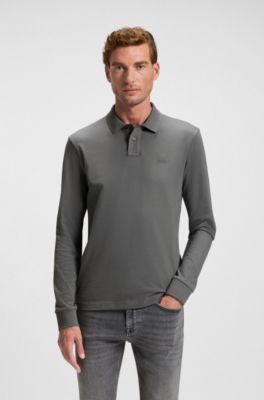 Slim-fit polo shirt in stretch-cotton piqu&eacute;, Grey
