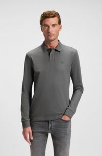 Slim-fit polo shirt in stretch-cotton piqué, Grey