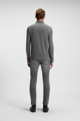 Slim-fit polo shirt in stretch-cotton piqu&eacute;, Grey