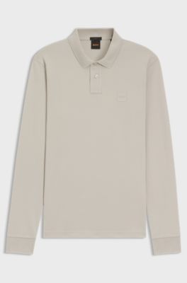 Polo slim fit en piqu&eacute; de algod&oacute;n el&aacute;stico, Gris claro