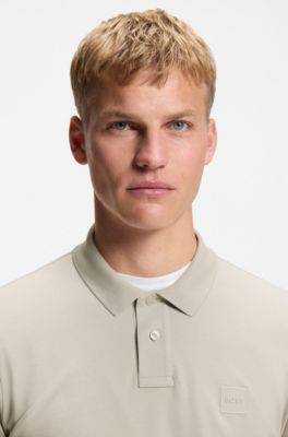 Slim-fit polo van stretchkatoen met piqu&eacute;structuur, Lichtgrijs