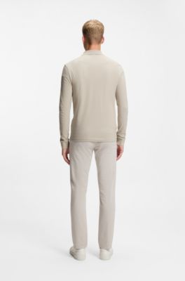 Stretch-cotton slim-fit polo shirt with logo patch, Light Grey