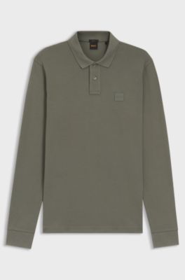 Polo slim fit in cotone elasticizzato con toppa con logo, Grigio