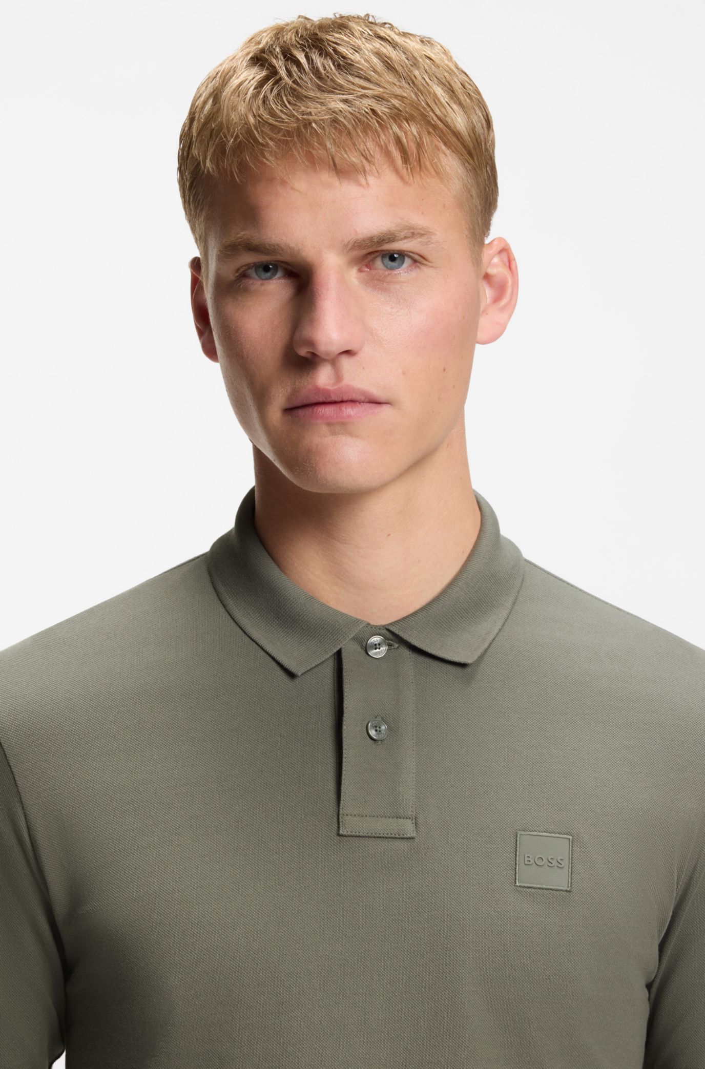 Slim-fit polo shirt in stretch-cotton piqué, Grey