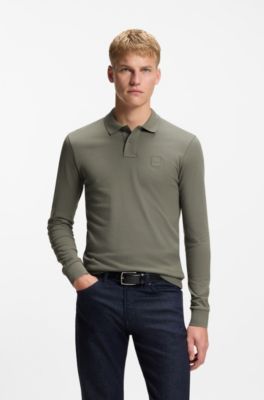 Polo slim fit en piqu&eacute; de algod&oacute;n el&aacute;stico, Gris
