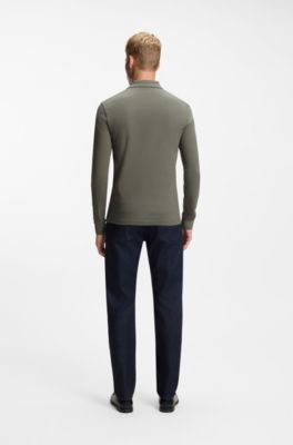 Slim-Fit Poloshirt aus elastischem Baumwoll-Piqu&eacute;, Grau
