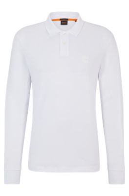 Mens long clearance sleeve white polo