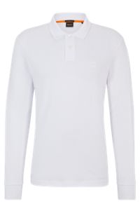 Stretch-cotton polo shirt with logo patch, White