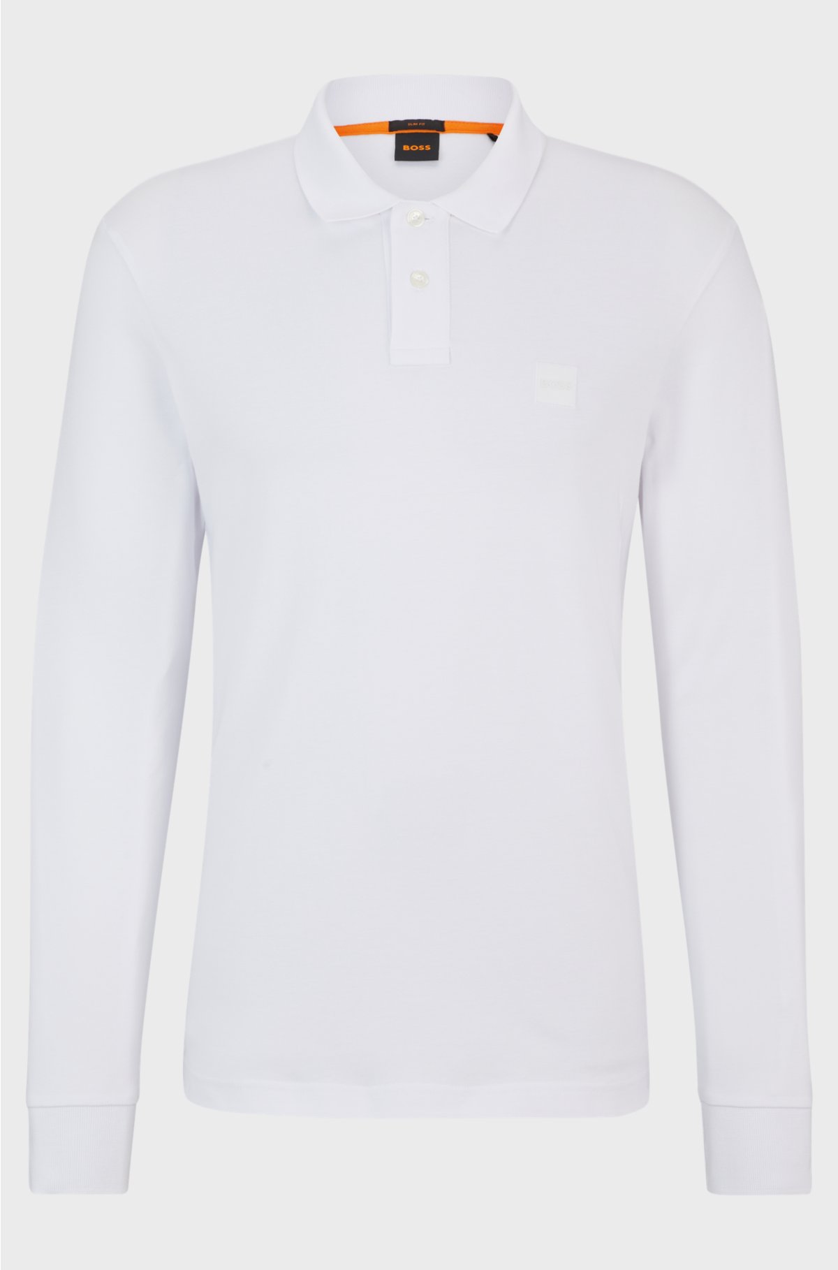 Stretch-cotton slim-fit polo shirt with logo patch, White