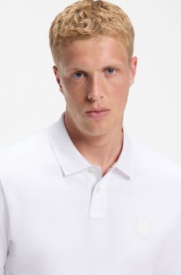Slim-fit polo shirt in stretch-cotton piqu&eacute;, White