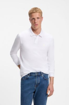 Slim-fit polo shirt in stretch-cotton piqu&eacute;, White