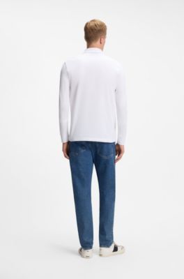 Slim-fit polo shirt in stretch-cotton piqu&eacute;, White